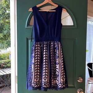 Blue midi crochet cocktail dress